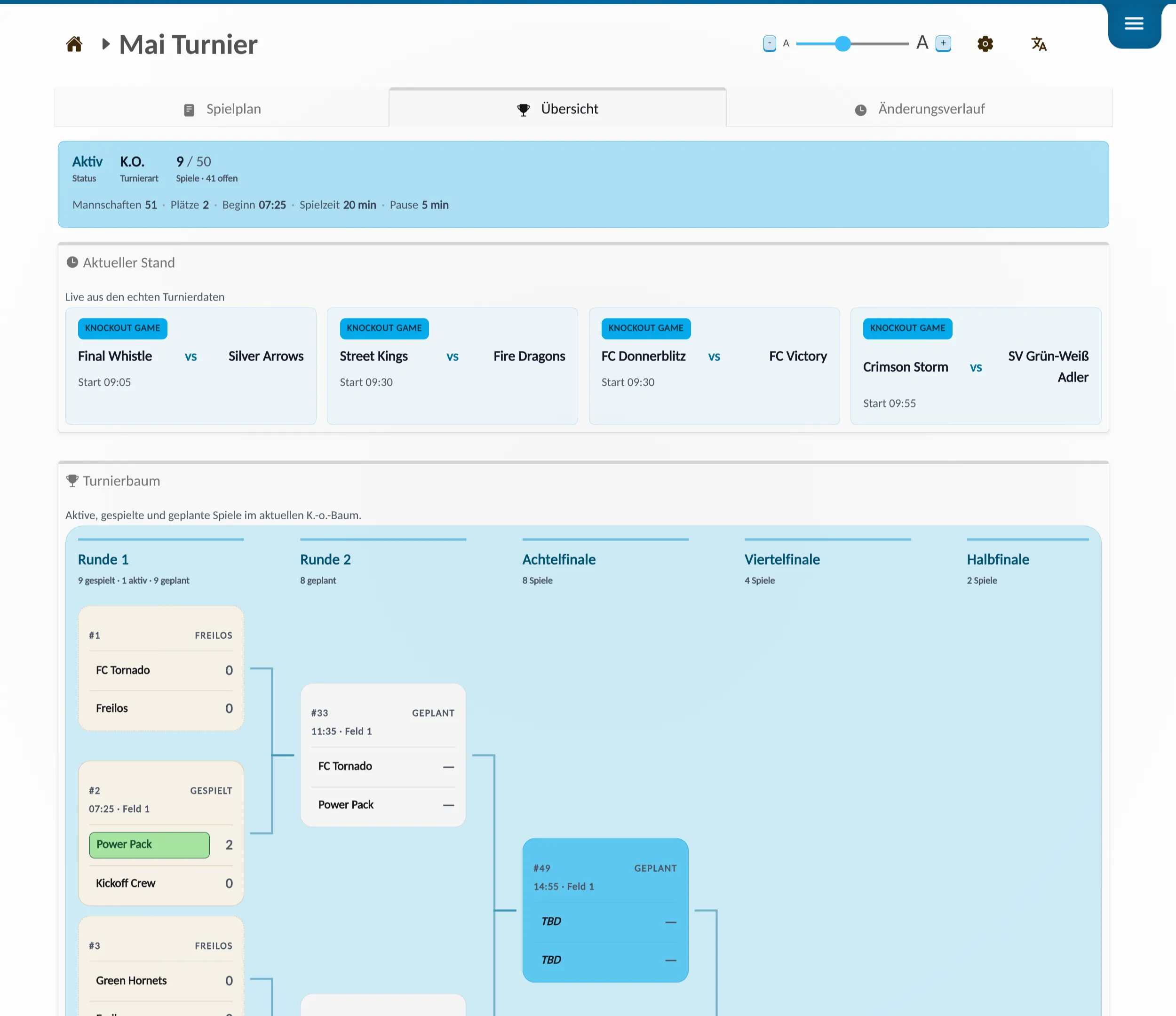 📸 Screenshot: Live-Turnierseite / App-Mockup – So sieht ein laufendes Turnier aus