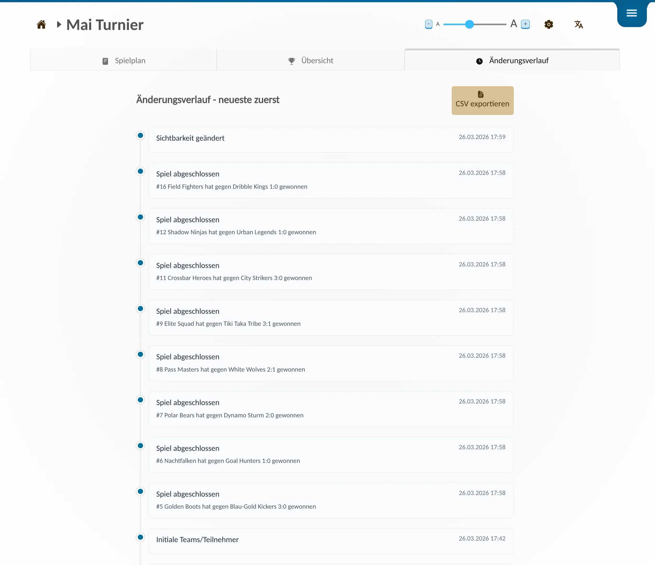 📸 Screenshot: Live-Turnierseite / App-Mockup – So sieht ein laufendes Turnier aus